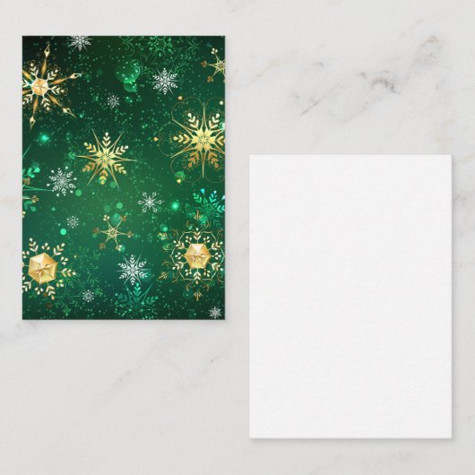 Kerstmis Gouden Sneeuwvlokken op Groene Achtergron Visitekaartje (Voorkant / Achterkant)
