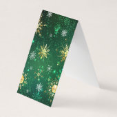 Kerstmis Gouden Sneeuwvlokken op Groene Achtergron Visitekaartje (Voorkant)