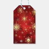 Kerstmis Gouden Sneeuwvlokken op Rode Achtergrond Cadeaulabel (Achterkant)