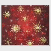 Kerstmis Gouden Sneeuwvlokken op Rode Achtergrond Cadeaupapier (Vlak)
