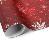 Kerstmis Gouden Sneeuwvlokken op Rode Achtergrond Cadeaupapier (Rol Hoek)