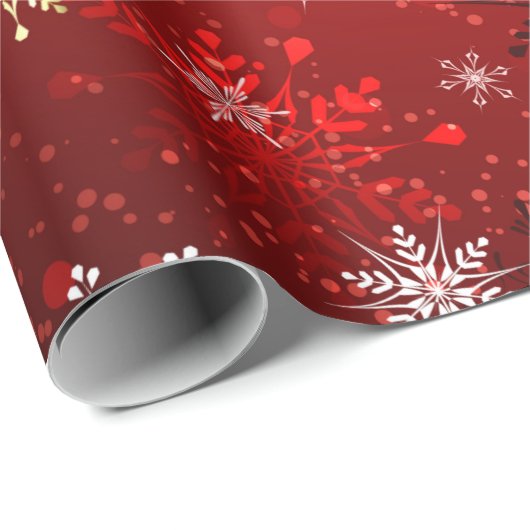 Kerstmis Gouden Sneeuwvlokken op Rode Achtergrond Cadeaupapier (Rol Hoek)
