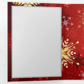 Kerstmis Gouden Sneeuwvlokken op Rode Achtergrond Drieluik Aankondiging (Binnenzijde eerst)