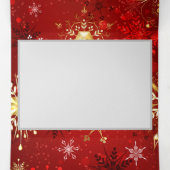 Kerstmis Gouden Sneeuwvlokken op Rode Achtergrond Drieluik Wenskaart (Binnenkant midden)