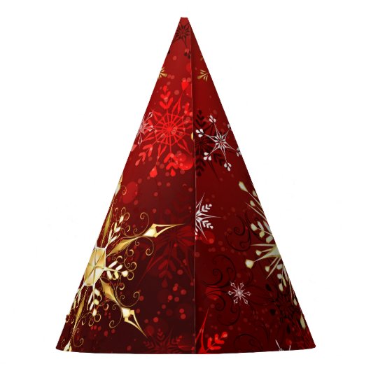 Kerstmis Gouden Sneeuwvlokken op Rode Achtergrond Feesthoedjes (Achterkant)