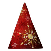 Kerstmis Gouden Sneeuwvlokken op Rode Achtergrond Feesthoedjes (Rechts)