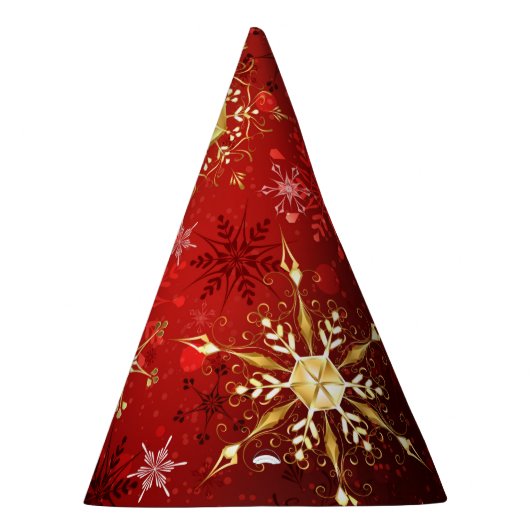Kerstmis Gouden Sneeuwvlokken op Rode Achtergrond Feesthoedjes (Rechts)