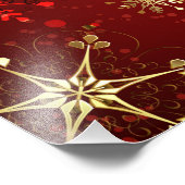 Kerstmis Gouden Sneeuwvlokken op Rode Achtergrond Foto Afdruk (Hoek)