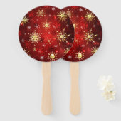 Kerstmis Gouden Sneeuwvlokken op Rode Achtergrond Handwaaier (Voorkant en achterkant)