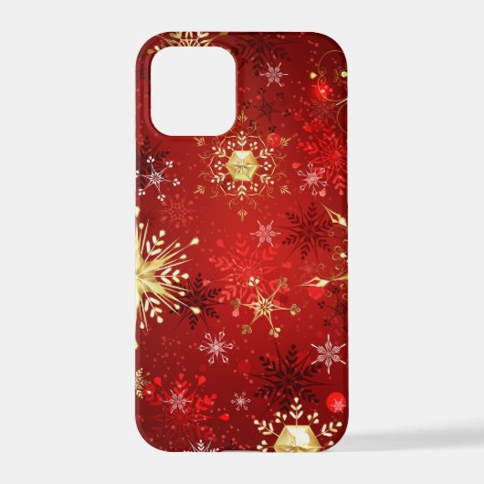 Kerstmis Gouden Sneeuwvlokken op Rode Achtergrond iPhone Hoesje (Achterkant)
