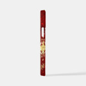 Kerstmis Gouden Sneeuwvlokken op Rode Achtergrond iPhone Hoesje (Rechterkant)