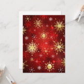 Kerstmis Gouden Sneeuwvlokken op Rode Achtergrond Kaart (Voorkant / Achterkant in situ)