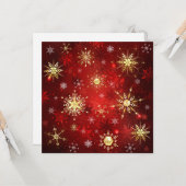 Kerstmis Gouden Sneeuwvlokken op Rode Achtergrond Kaart (Voorkant / Achterkant in situ)