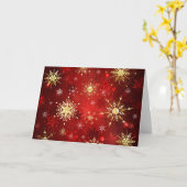 Kerstmis Gouden Sneeuwvlokken op Rode Achtergrond Kaart (Gele Bloem)