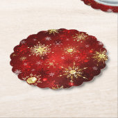 Kerstmis Gouden Sneeuwvlokken op Rode Achtergrond Kartonnen Onderzetters (Gekanteld)