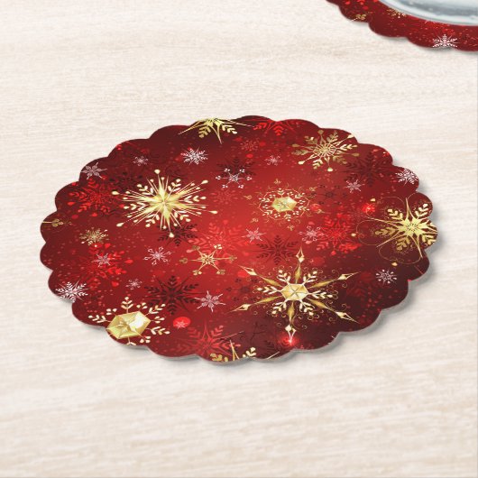 Kerstmis Gouden Sneeuwvlokken op Rode Achtergrond Kartonnen Onderzetters (Gekanteld)