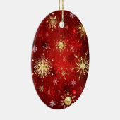 Kerstmis Gouden Sneeuwvlokken op Rode Achtergrond Keramisch Ornament (Rechts)