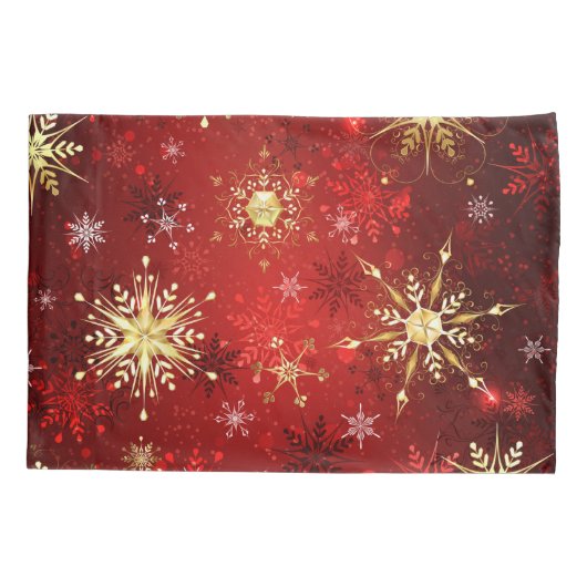 Kerstmis Gouden Sneeuwvlokken op Rode Achtergrond Kussensloop (Achterkant-Links)