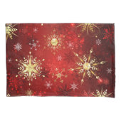 Kerstmis Gouden Sneeuwvlokken op Rode Achtergrond Kussensloop (Voorkant-Links)
