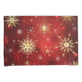 Kerstmis Gouden Sneeuwvlokken op Rode Achtergrond Kussensloop (Voorkant-Rechts)