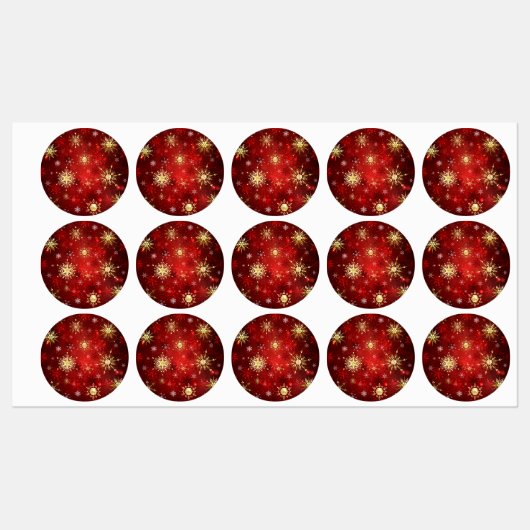 Kerstmis Gouden Sneeuwvlokken op Rode Achtergrond Labels (Vel)