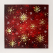 Kerstmis Gouden Sneeuwvlokken op Rode Achtergrond Legpuzzel (Horizontaal)