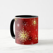 Kerstmis Gouden Sneeuwvlokken op Rode Achtergrond Mok (Voorkant links)