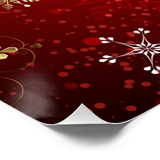 Kerstmis Gouden Sneeuwvlokken op Rode Achtergrond Perfect Poster (Hoek)