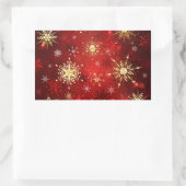 Kerstmis Gouden Sneeuwvlokken op Rode Achtergrond Rechthoekige Sticker (Tas)
