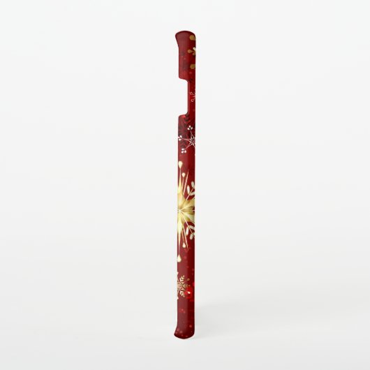 Kerstmis Gouden Sneeuwvlokken op Rode Achtergrond Samsung Galaxy Hoesje (Rechterkant)