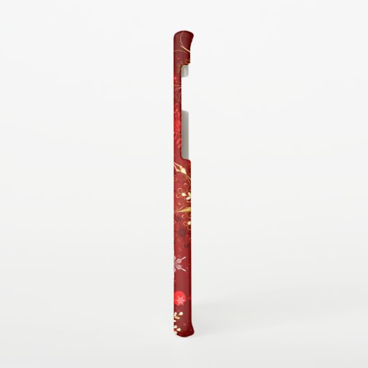 Kerstmis Gouden Sneeuwvlokken op Rode Achtergrond Samsung Galaxy Hoesje (Linkerkant)