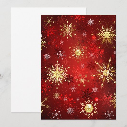 Kerstmis Gouden Sneeuwvlokken op Rode Achtergrond Save The Date (Voorkant / Achterkant)