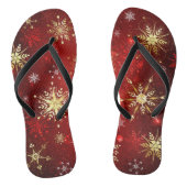 Kerstmis Gouden Sneeuwvlokken op Rode Achtergrond Teenslippers (Voetbed)