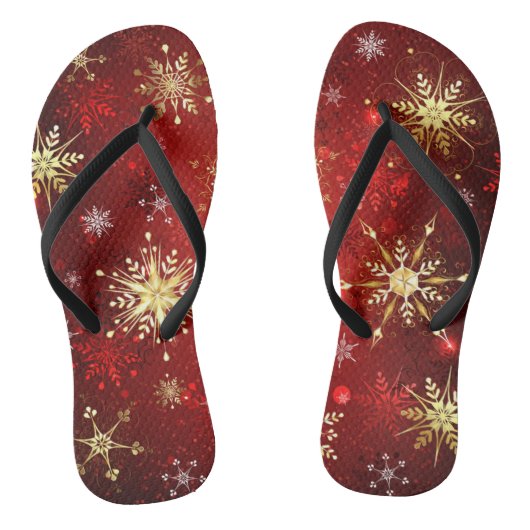 Kerstmis Gouden Sneeuwvlokken op Rode Achtergrond Teenslippers (Voetbed)