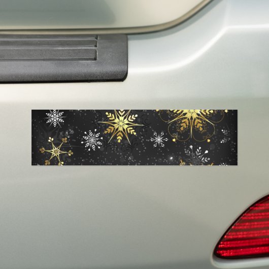 Kerstmis Gouden Sneeuwvlokken op Zwarte Achtergron Bumpersticker (Op auto)