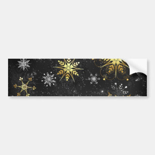 Kerstmis Gouden Sneeuwvlokken op Zwarte Achtergron Bumpersticker