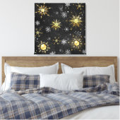 Kerstmis Gouden Sneeuwvlokken op Zwarte Achtergron Canvas Afdruk (Insitu (Slaapkamer))