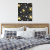 Kerstmis Gouden Sneeuwvlokken op Zwarte Achtergron Canvas Afdruk (Insitu (Slaapkamer))