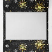 Kerstmis Gouden Sneeuwvlokken op Zwarte Achtergron Drieluik Uitnodiging (Binnenkant midden)