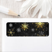 Kerstmis Gouden Sneeuwvlokken op Zwarte Achtergron Etiket (Insitu)