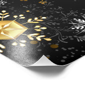 Kerstmis Gouden Sneeuwvlokken op Zwarte Achtergron Foto Afdruk (Hoek)