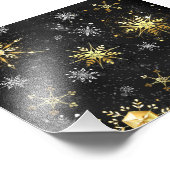 Kerstmis Gouden Sneeuwvlokken op Zwarte Achtergron Foto Afdruk (Hoek)