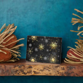 Kerstmis Gouden Sneeuwvlokken op Zwarte Achtergron Fotoplaat (Zijkant)