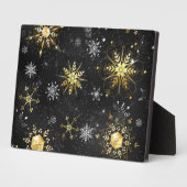 Kerstmis Gouden Sneeuwvlokken op Zwarte Achtergron Fotoplaat (Zijkant)