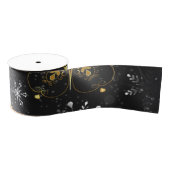 Kerstmis Gouden Sneeuwvlokken op Zwarte Achtergron Grosgrain Lint (Spoel)