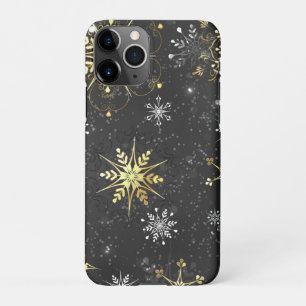 Kerstmis Gouden Sneeuwvlokken op Zwarte Achtergron iPhone 11Pro Hoesje
