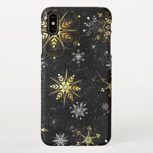Kerstmis Gouden Sneeuwvlokken op Zwarte Achtergron iPhone XS Max Hoesje