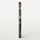 Kerstmis Gouden Sneeuwvlokken op Zwarte Achtergron iPhone Hoesje (Linkerkant)