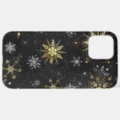 Kerstmis Gouden Sneeuwvlokken op Zwarte Achtergron iPhone Hoesje (Achterkant horizontaal)