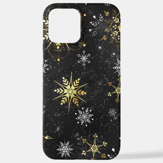 Kerstmis Gouden Sneeuwvlokken op Zwarte Achtergron iPhone Hoesje (Achterkant)
